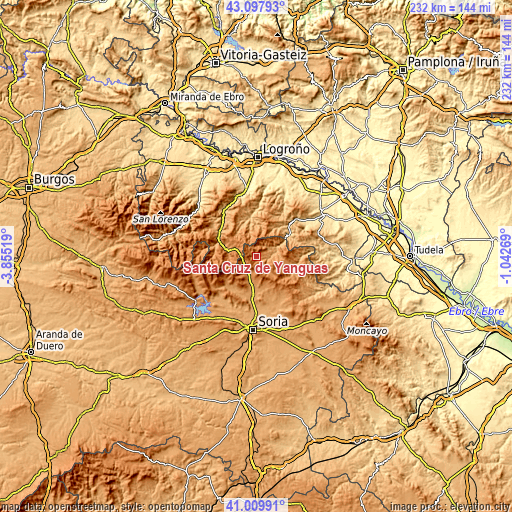 Topographic map of Santa Cruz de Yanguas