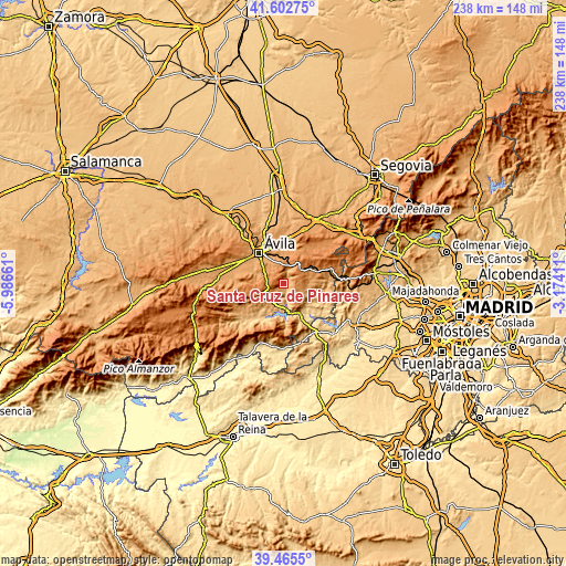 Topographic map of Santa Cruz de Pinares