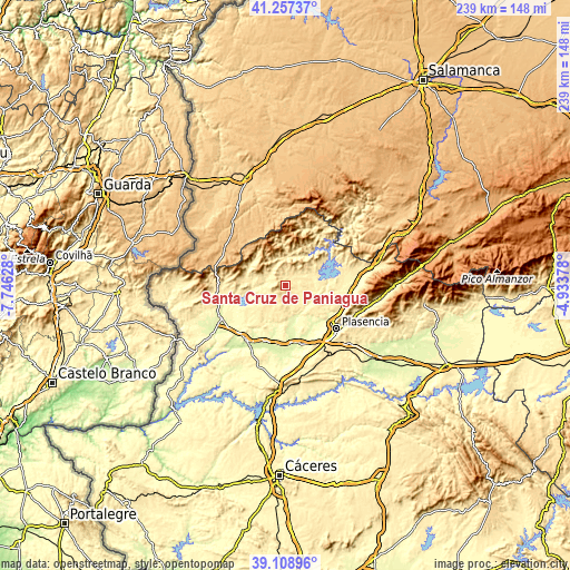 Topographic map of Santa Cruz de Paniagua