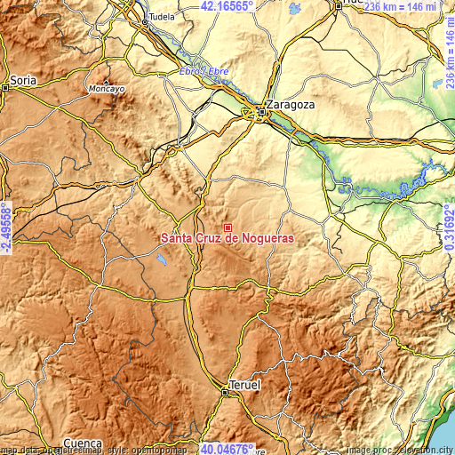 Topographic map of Santa Cruz de Nogueras