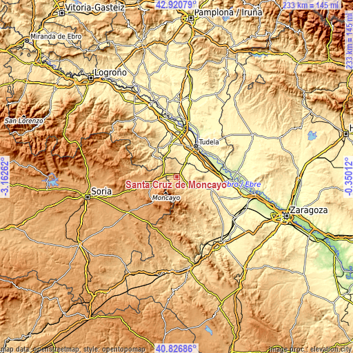 Topographic map of Santa Cruz de Moncayo