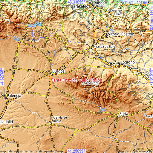 Topographic map of Santa Cruz del Valle Urbión