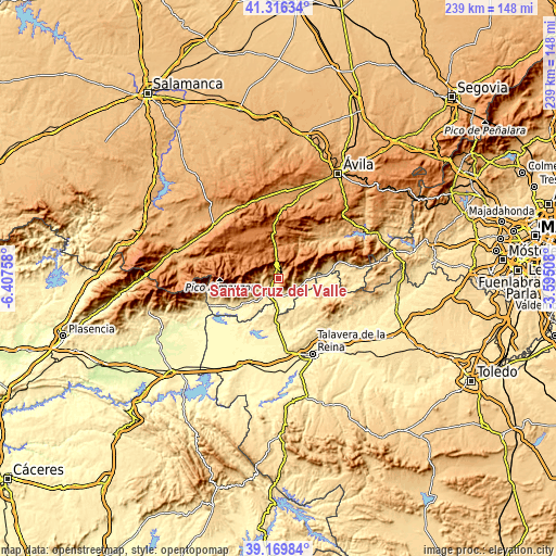 Topographic map of Santa Cruz del Valle