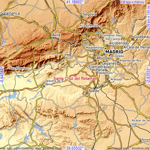 Topographic map of Santa Cruz del Retamar