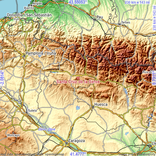 Topographic map of Santa Cruz de la Serós