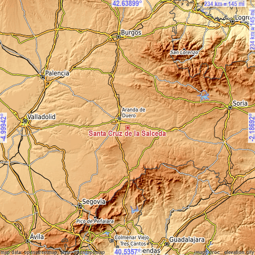 Topographic map of Santa Cruz de la Salceda