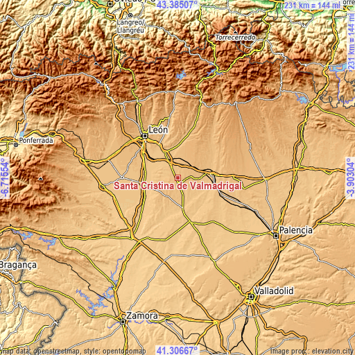 Topographic map of Santa Cristina de Valmadrigal