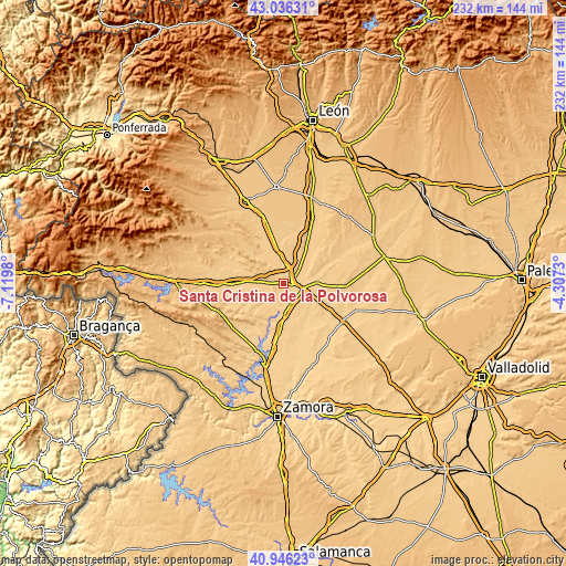 Topographic map of Santa Cristina de la Polvorosa