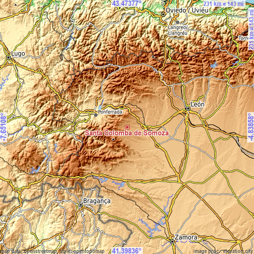 Topographic map of Santa Colomba de Somoza