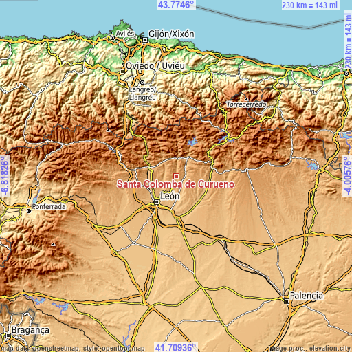 Topographic map of Santa Colomba de Curueño