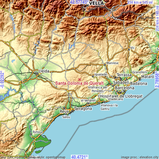 Topographic map of Santa Coloma de Queralt