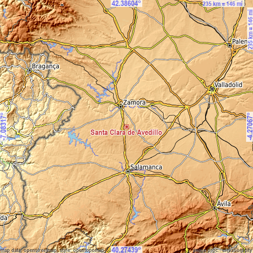 Topographic map of Santa Clara de Avedillo