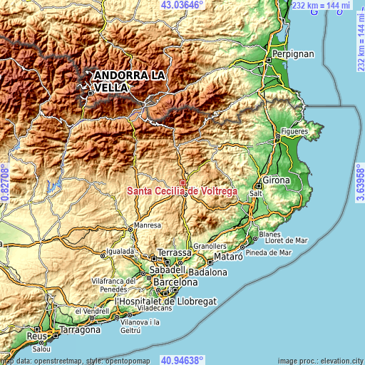 Topographic map of Santa Cecília de Voltregà