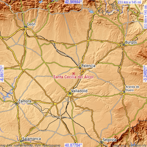 Topographic map of Santa Cecilia del Alcor
