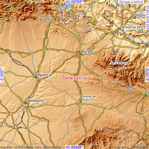 Topographic map of Santa Cecilia