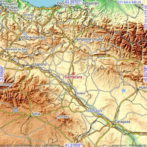 Topographic map of Santacara