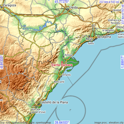 Topographic map of Santa Bárbara