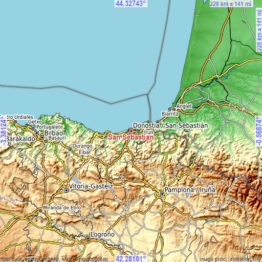 Topographic map of Donostia / San Sebastián