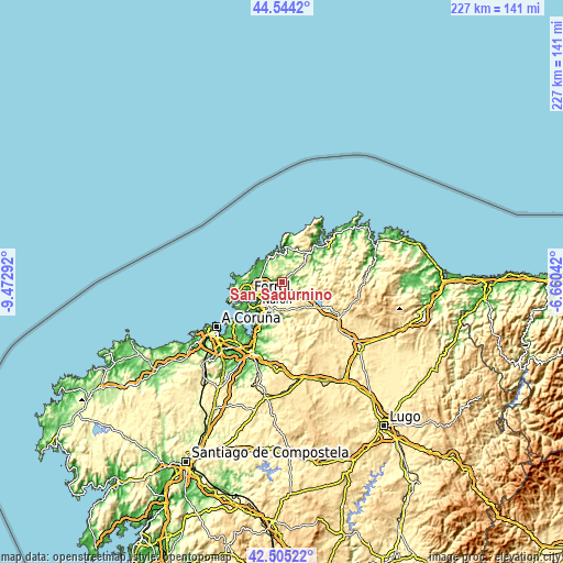 Topographic map of San Sadurniño