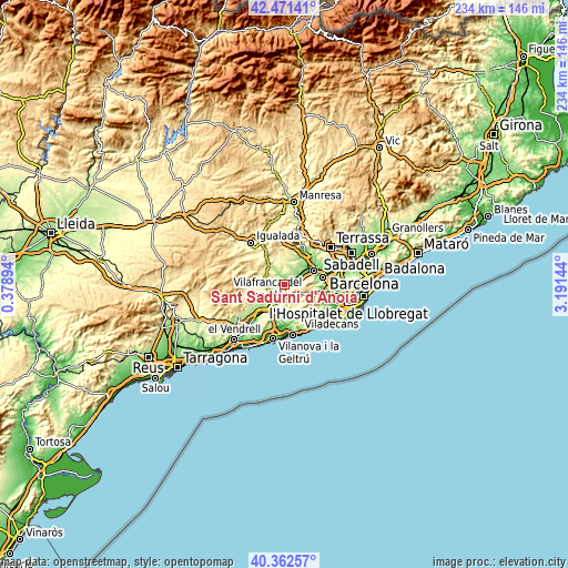 Topographic map of Sant Sadurní d'Anoia