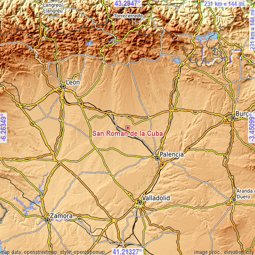 Topographic map of San Román de la Cuba