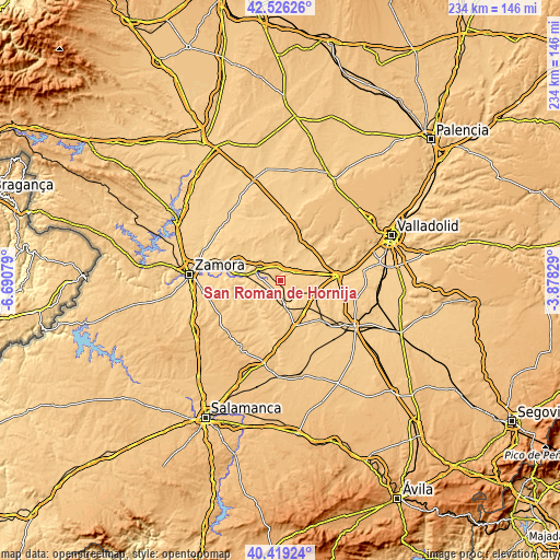 Topographic map of San Román de Hornija