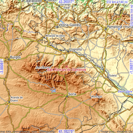 Topographic map of San Román de Cameros