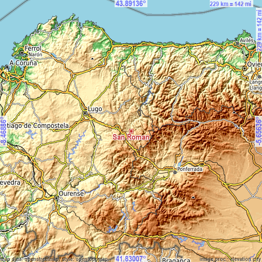 Topographic map of San Román