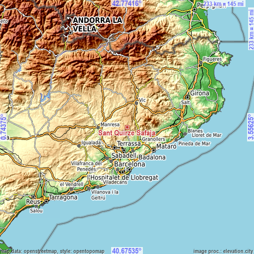 Topographic map of Sant Quirze Safaja