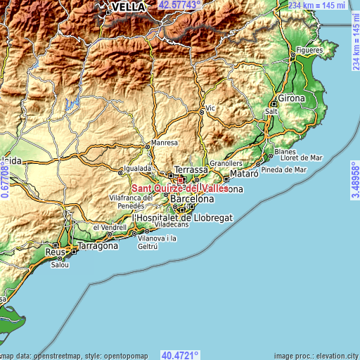 Topographic map of Sant Quirze del Vallès