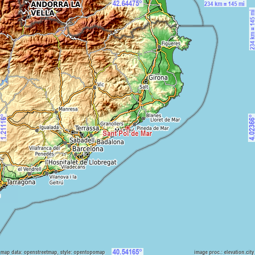 Topographic map of Sant Pol de Mar