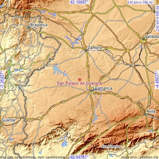 Topographic map of San Pelayo de Guareña