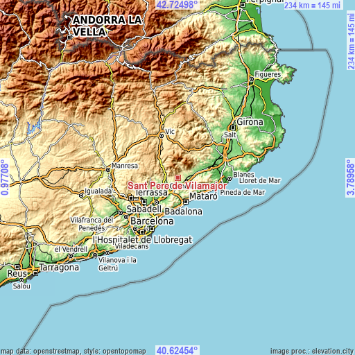 Topographic map of Sant Pere de Vilamajor