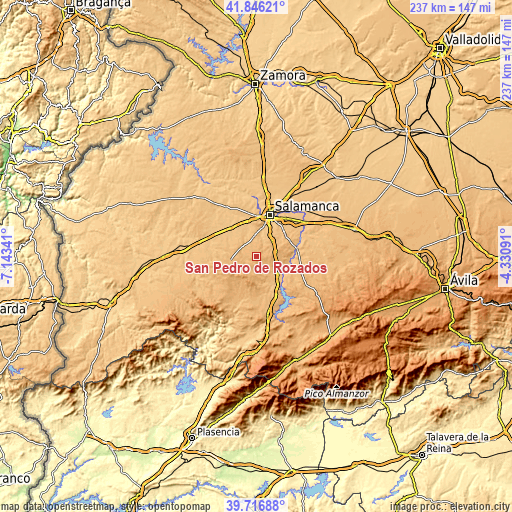 Topographic map of San Pedro de Rozados