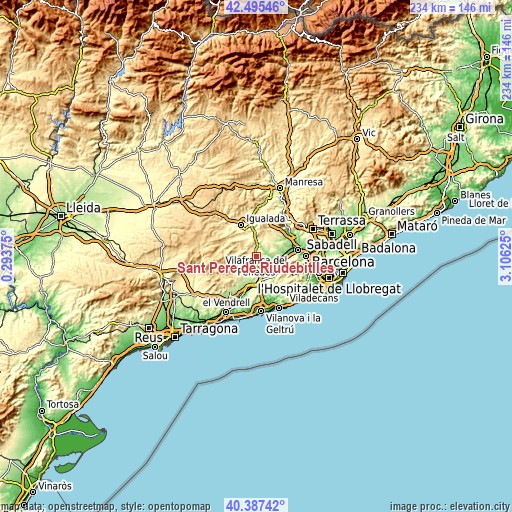 Topographic map of Sant Pere de Riudebitlles