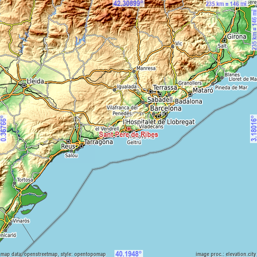 Topographic map of Sant Pere de Ribes