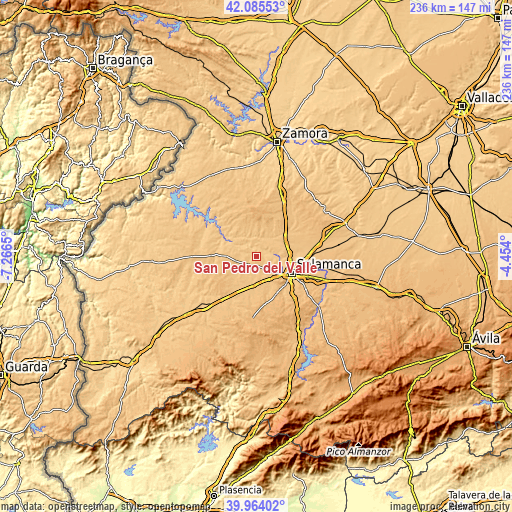 Topographic map of San Pedro del Valle