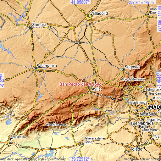 Topographic map of San Pedro del Arroyo