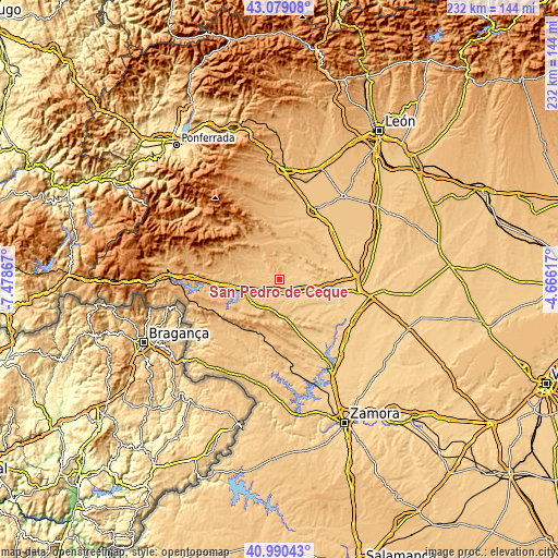 Topographic map of San Pedro de Ceque