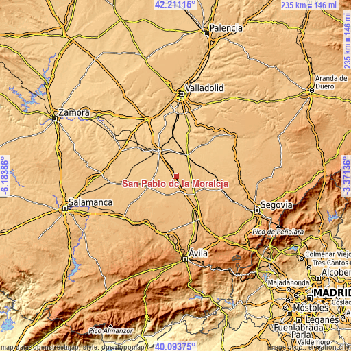 Topographic map of San Pablo de la Moraleja