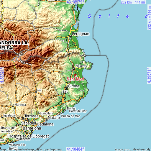 Topographic map of Sant Mori