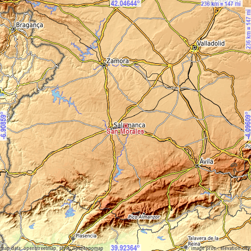 Topographic map of San Morales