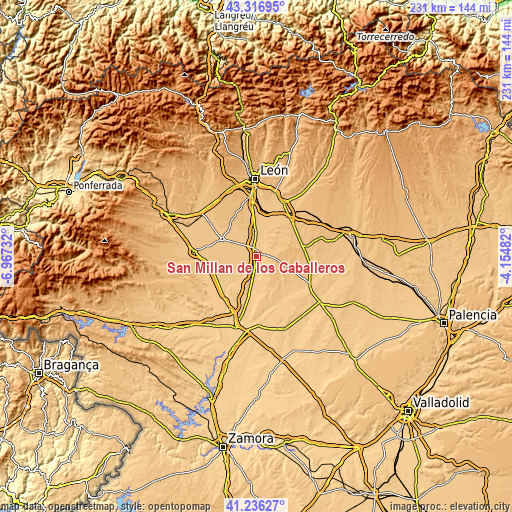 Topographic map of San Millán de los Caballeros