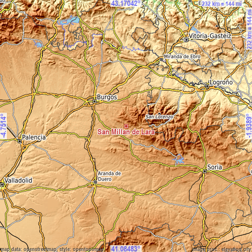 Topographic map of San Millán de Lara