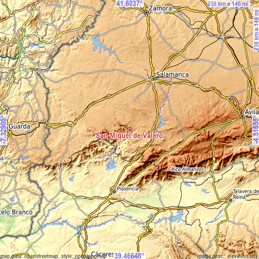 Topographic map of San Miguel de Valero