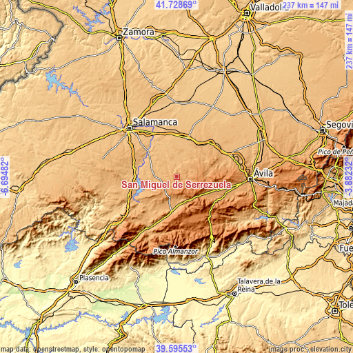 Topographic map of San Miguel de Serrezuela