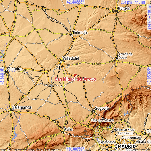 Topographic map of San Miguel del Arroyo