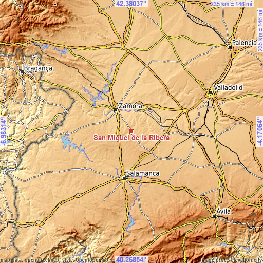 Topographic map of San Miguel de la Ribera