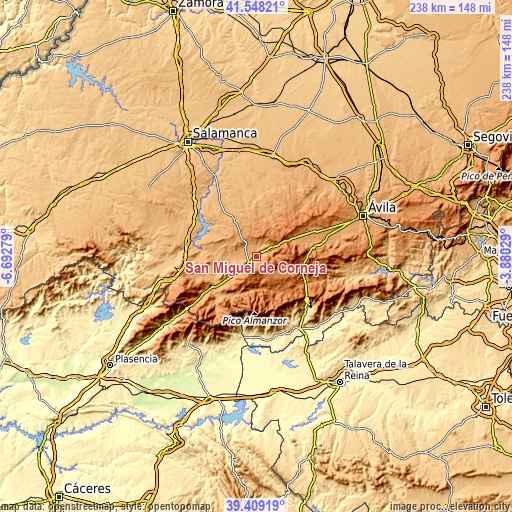 Topographic map of San Miguel de Corneja