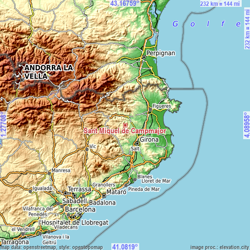 Topographic map of Sant Miquel de Campmajor